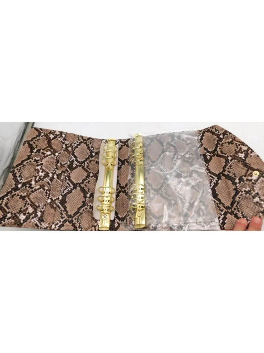 Faux Snakeskin 6 Ring Planner Binder Organizer Folio Refillable Brown Beige